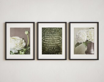 Anniversary Gift - Vintage Love Poem with French Country Flower Photos - Wedding Print or Canvas Set - Bedroom Wall Decor
