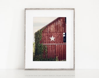 Vertical Red Barn Landscape Print or Canvas for Farmhouse Wall Decor - Patriotic Americana Farm Artwork - Gift for Her