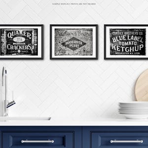 Láminas decorativas vintage para cocina: Juego de 3 láminas de estilo rústico en blanco y negro. imagen 3