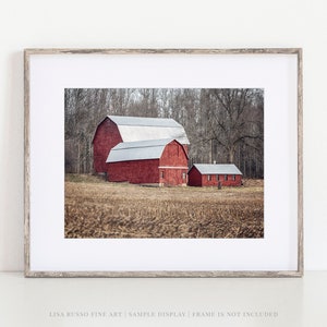 Rustic Red Barn Wall Art Decor - Fall Landscape Photo - Gift for Her