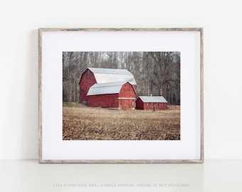 Rustic Red Barn Wall Art Decor - Fall Landscape Photo - Gift for Her