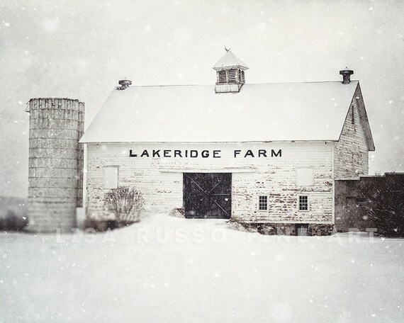 White Barn in the Snow, Rustic Home Decor Barn Art Print or Canvas, Fixer Upper Decor Decor, Winter Farmhouse Decor, White Wall Art Farm.