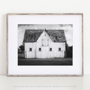 Black and White Wall Art Modern Farmhouse Print or Canvas Rustic White Barn Landscape Photo for Family Room, Living Room or Office Decor image 4