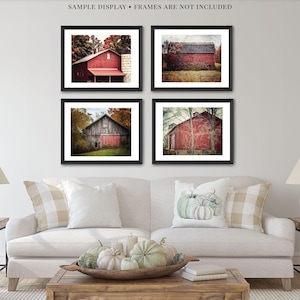 Red Barn Wall Art Set - Rustic Farmhouse Photography Prints