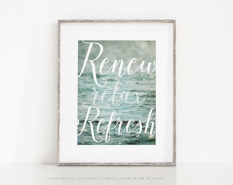 Minimalist Inspirational Renew Relax Refresh Spa Quotation Wall Art Print for Bathroom Decor - Aqua Spa Wall Decor