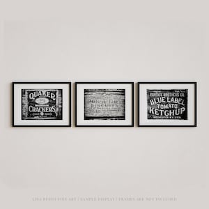 Láminas decorativas vintage para cocina: Juego de 3 láminas de estilo rústico en blanco y negro. imagen 1