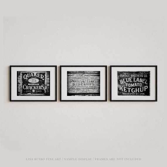 Vintage Kitchen Art Prints: Black and White Farmhouse Set of 3