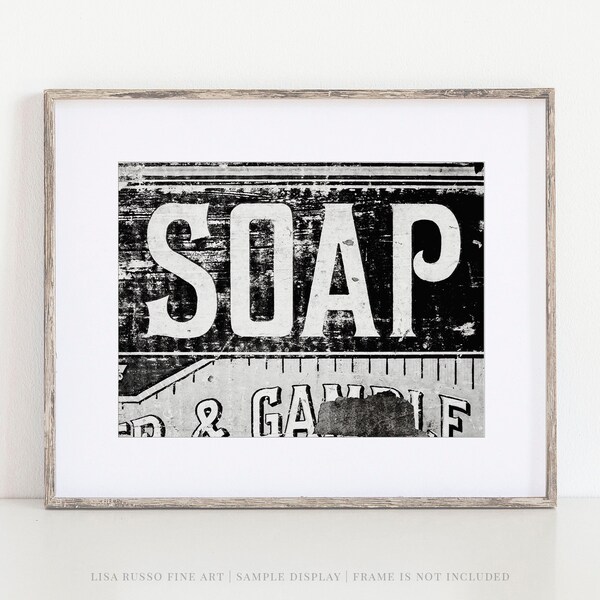 Vintage Black and White Soap Print or Canvas for Bathroom, Laundry Room, or Kitchen Wall Decor - Rustic Farmhouse Photo - Multiple Sizes