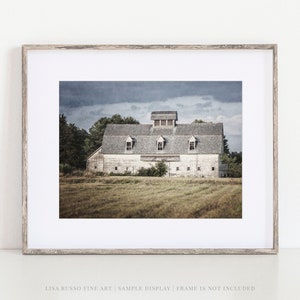 Farmhouse Wall Decor - Rustic Barn Landscape Print in Blue, White, Green and Grey