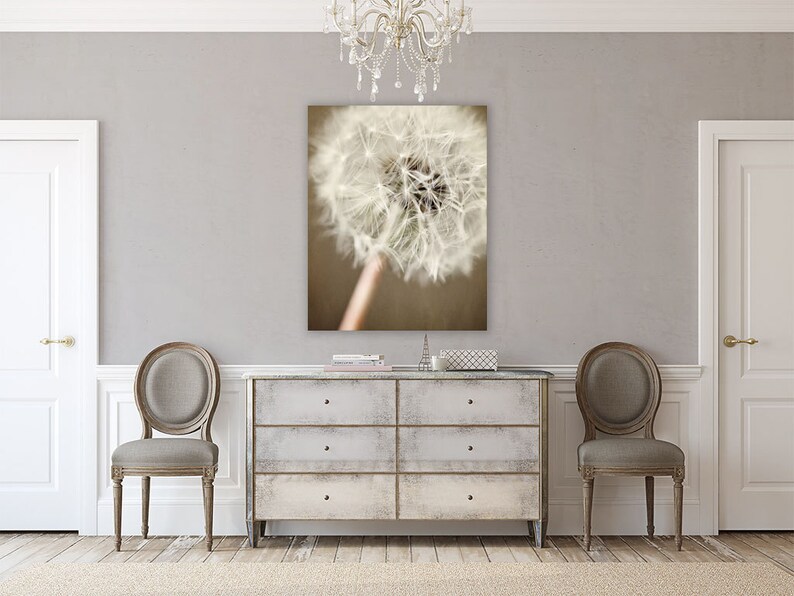 Neutral Brown Floral Dandelion Canvas Art Modern Minimalist Wall Decor for Bedroom Bathroom or Nursery image 2