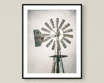 Vintage Windmill Unframed Photography Print, Rustic Farmhouse Wall Art, Texas Country Home Decor