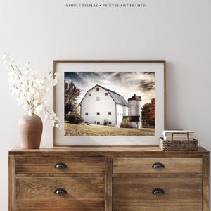 White Barn Landscape Print: Rustic Farmhouse Wall Art