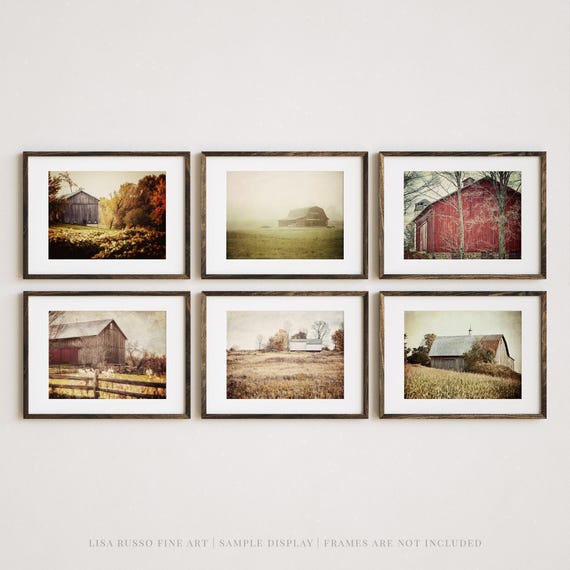 Barn Landscape Prints: Rustic Farmhouse Art - Set of 6 Photos - Unframed Photography Prints