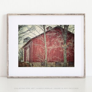 Red Farmhouse Wall Art Rustic Barn Landscape Photo Print for Country Home Decor Gift for Her image 1