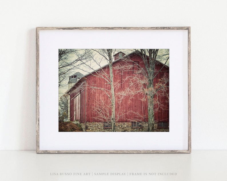 Red Farmhouse Wall Art Rustic Barn Landscape Photo Print for Country Home Decor Gift for Her image 1