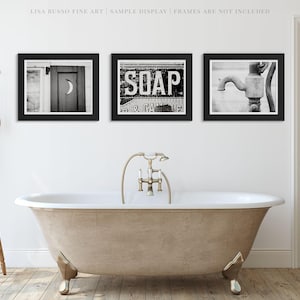Farmhouse Bathroom Art Prints: Rustic Black and White Photography Set