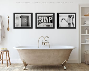 Farmhouse Black and White Bathroom Art Prints  Set | Country Bathroom Wall Decor | Gift for Her | Set of 3  | Curated Bundle
