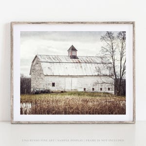 White Barn Print Unframed Photography Print, Neutral Farmhouse Wall Art, Rustic Country Landscape, Living Room Bedroom Decor Gift for Her