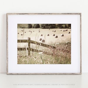 Neutral Beige Farmhouse Wall Art Print - Scotland Hayfield with Fence Photograph - Vintage Style Rustic Home Decor - Neutral Tones