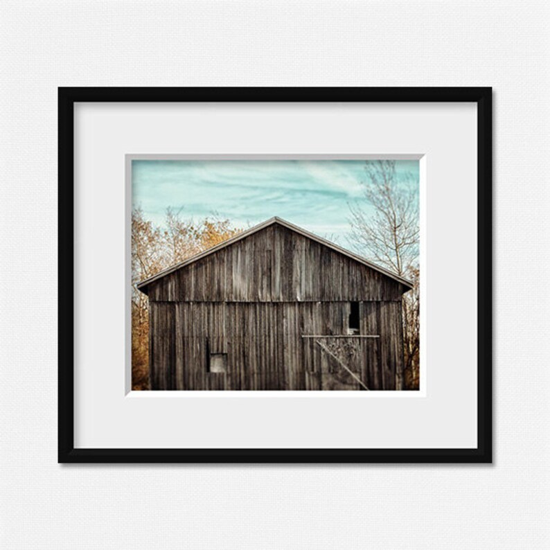 Farmhouse Wall Art Decor. Rustic Country Grey Barn with A Teal Etsy