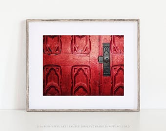 Gothic Red Door Photography Print (Rustic Home Wall Art)