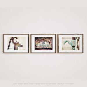 Farmhouse Bathroom Art Prints: Vintage Soap & Water Pump Set - Unframed Photography Prints