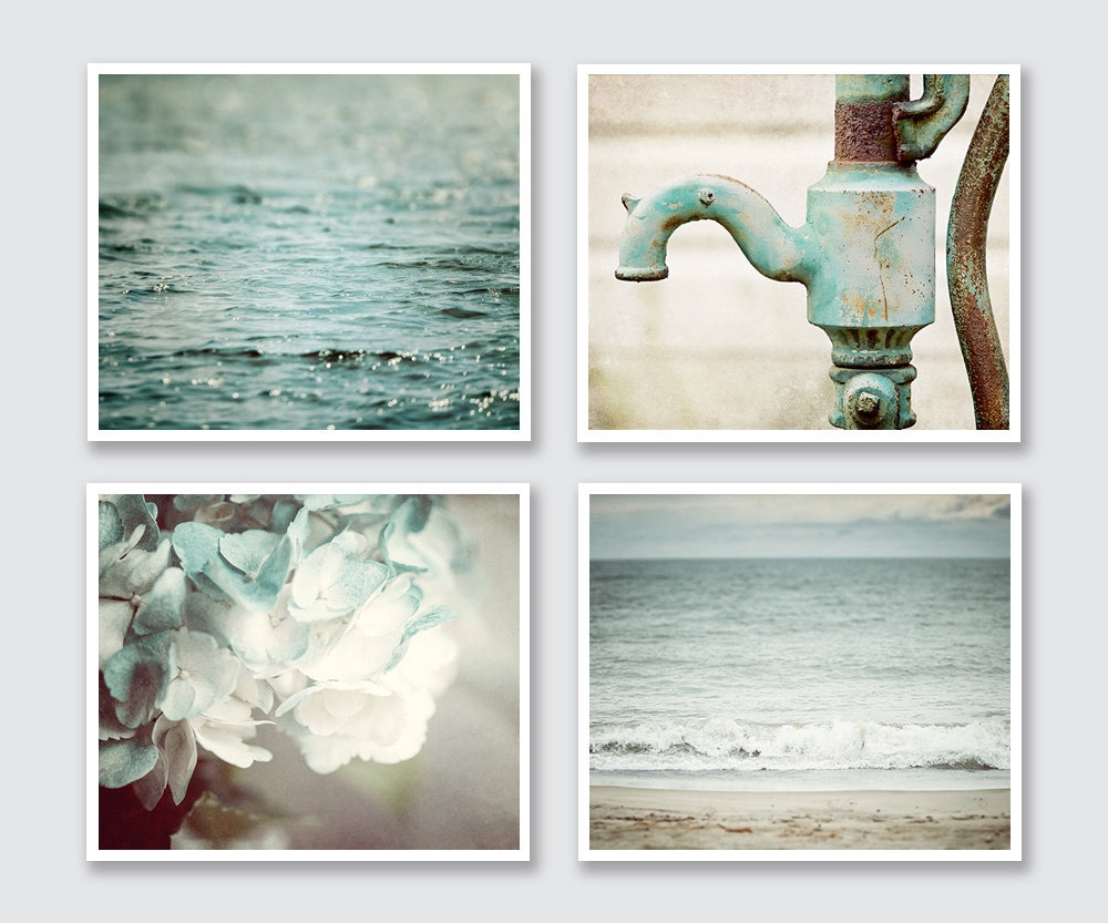 Bathroom Art Set Teal Bathroom Wall Decor Beach Bathroom Aqua