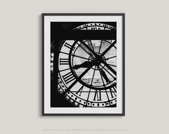 Paris France Wall Art Print - Musee d'Orsay Clock in Black and White - Vintage yet Modern Travel Print for Industrial Home Decor