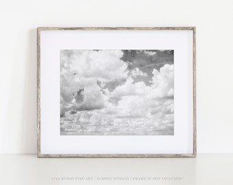 Minimalist Black and White Clouds Photography - Peaceful Wall Decor for Bedroom Bathroom Office or Nursery - Print or Canvas Art