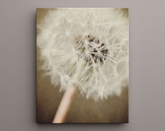 Neutral Brown Floral Dandelion Canvas Art - Modern Minimalist Wall Decor for Bedroom Bathroom or Nursery