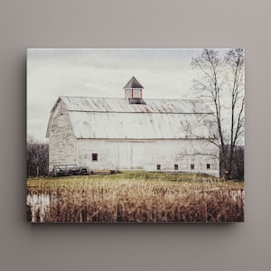 Farmhouse Canvas Art with Rustic Barn Landscape - Ready to Hang - for Living Room, Kitchen or Bedroom