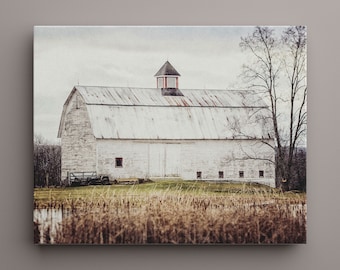 Farmhouse Canvas Art with Rustic Barn Landscape - Ready to Hang - for Living Room, Kitchen or Bedroom