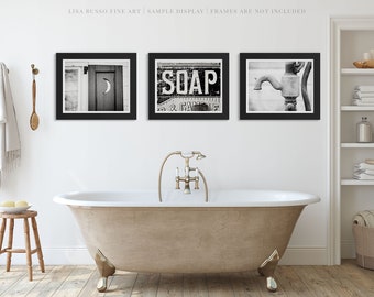 Farmhouse Black and White Bathroom Art Prints or Canvas Set - Country Bathroom Wall Decor - Gift for Her - Set of 3