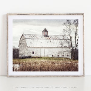 Farmhouse Barn Landscape Wall Art - Neutral Beige Print or Canvas for Living Room, Kitchen, Bedroom - Country Farmhouse Decor