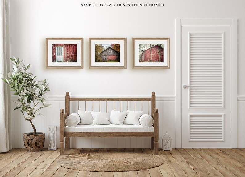 Red Barn Prints or Canvas Set of 3 Farmhouse Wall Decor Kitchen Foyer Office Bedroom Landscape Photography image 3