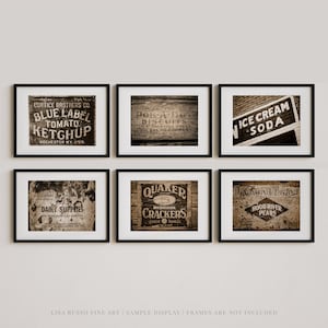 Rustic Sepia Kitchen Wall Art - Set of 6 Vintage Style Prints or Canvas for Dining Room Gallery Wall - Gift for Woman