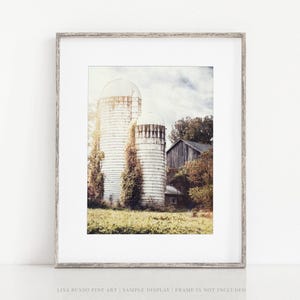 Barn and Silo Unframed Photography Print, Rustic Farmhouse Sunset Wall Art, Country Fall Harvest Decor