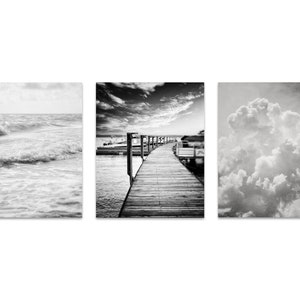 Minimalist Black and White Beach, Nautical and Clouds Wall Art Set for Office or Bedroom Decor 3 Modern Prints image 5