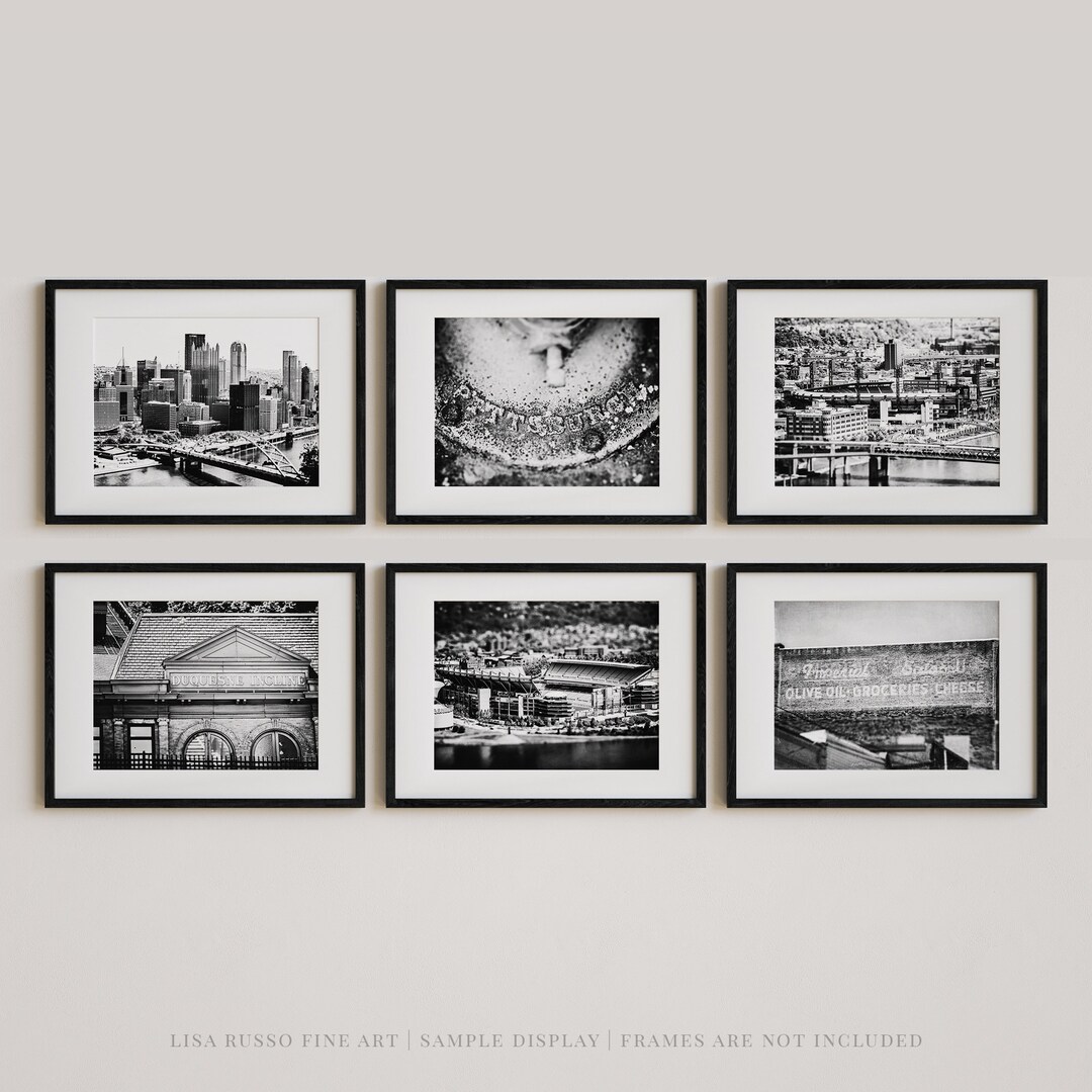 Black and White Pittsburgh Art Prints Set of 6 Pittsburgh Wall Art Pittsburgh Wall Decor Black