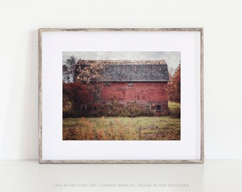 Rustic Red Barn Landscape Print for Farmhouse Wall Decor | Farm Wall Art for Country Living Room Decor