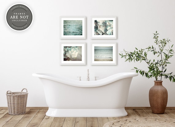 Coastal Wall Art Fl Blue Cottage Chic Set Of 4 - Coastal Wall Decor For Bathroom Coastal Wall Art Fl Blue Cottage Chic Set Of 4 - Coastal Wall Decor For Bathroom