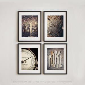Farmhouse Kitchen Wall Art: Set of 4 Vintage Brown Prints - Unframed Photography Prints image 1