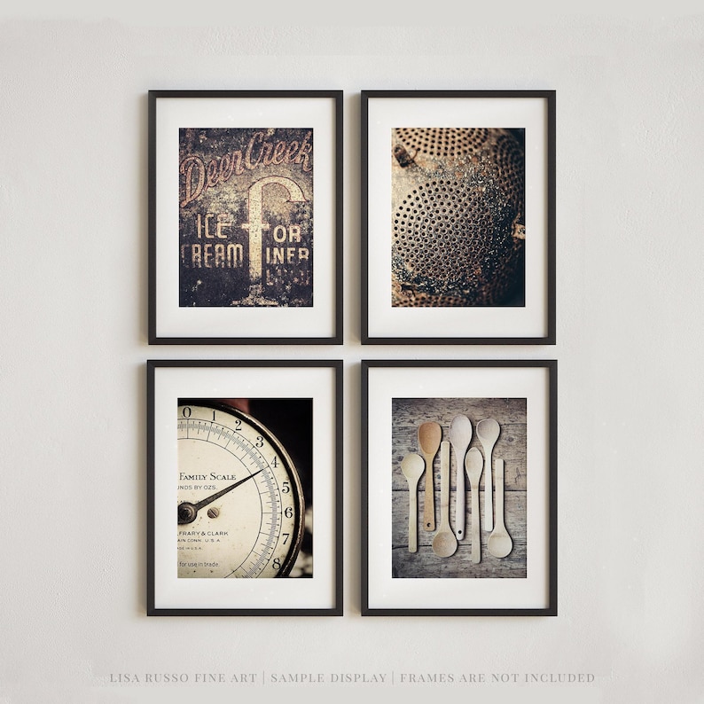 Farmhouse Kitchen Wall Art: Set of 4 Vintage Brown Prints - Unframed Photography Prints image 1