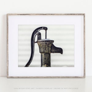 Rustic Industrial Wall Art - Vintage Black Pitcher Pump Photography Print for Bathroom Laundry Room or Kitchen Decor