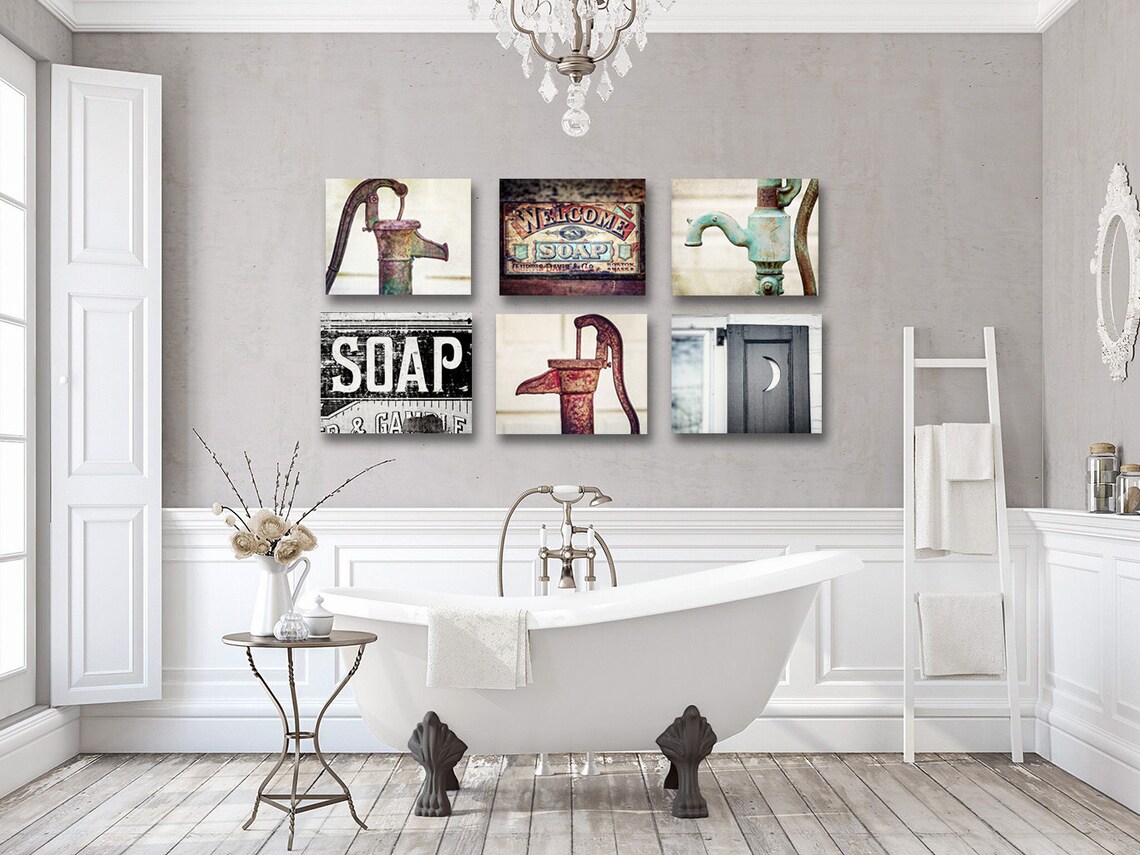 Rustic Farmhouse Bathroom Wall Art Decor. Set of 6 Art Prints Etsy