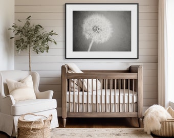 Fine Art Dandelion Print or Canvas - Black and White Nature Wall Decor for Bathroom Bedroom or Nursery