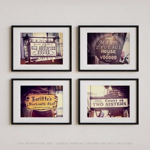New Orleans Bourbon Street Bar Sign Prints - Set of 4 NOLA French Quarter Art Pictures or Canvas for Office or Home Bar