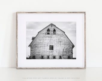 Black and White Farmhouse Wall Art Print - Barn Landscape Home Decor Gift for Her