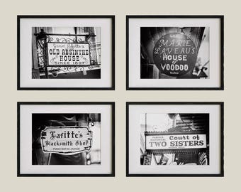 French Quarter Wall Art: New Orleans Bar Signs - Black & White Prints - Unframed Photography Prints