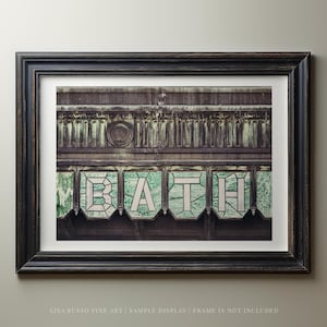 Vintage Bathhouse Sign Print | Hot Springs Arkansas Wall Art | Green Teal Gray Bathroom Decor | Unframed Photo Print